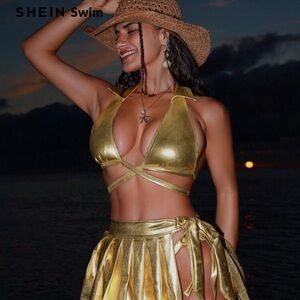 SHEIN Swim Metallic Gold Bikini Set